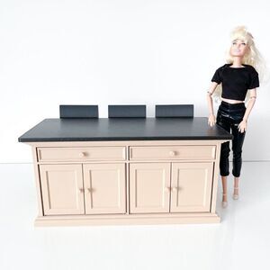 Barbie Integrity Doll Tan Kitchen Island 1:6 Scale 3 Matched Chairs 3D Printed
